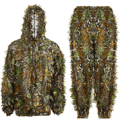 Amoper Ghillie Suit 3D Leafy Hunting Suits, Outdoor Hooded Camouflage Clothing for Man, Gilly Suit Camo Outfit with Jacket & Pants -Breathable