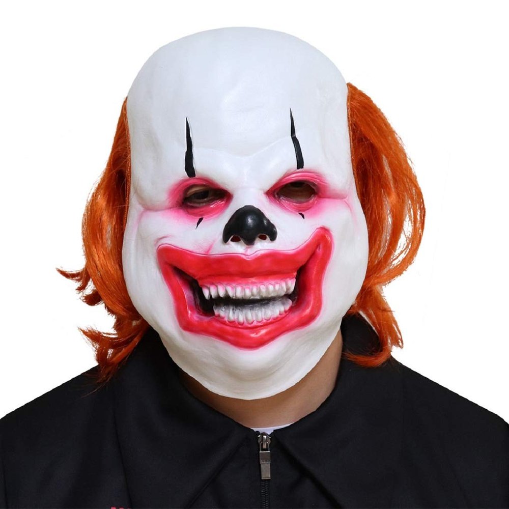 Smile Clown Latex Mask Hair Halloween Scary Full Headpiece Funny Party Decoration Props