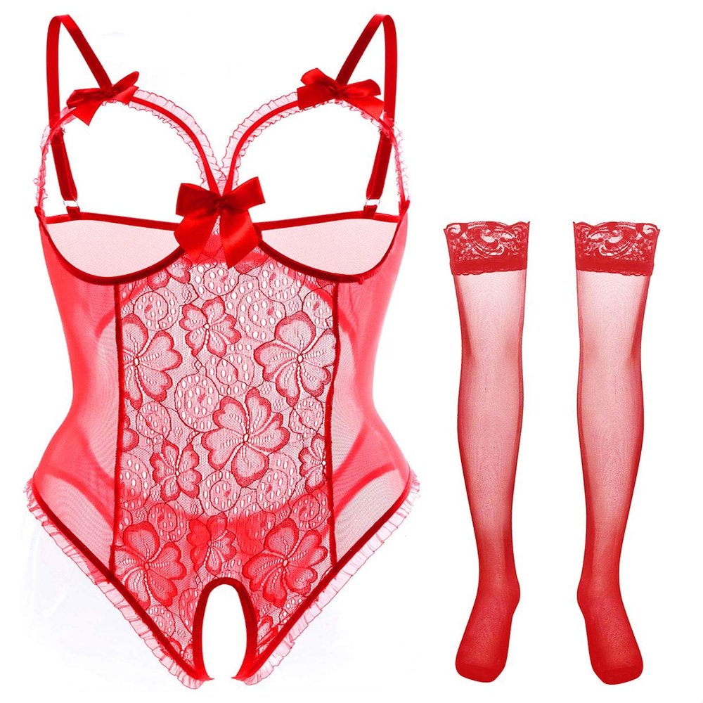 Lingerie for Women One-Piece Teddy Lingerie Sexy Bodysuit Lace Nightie S-3XL(A-Red,XL)
