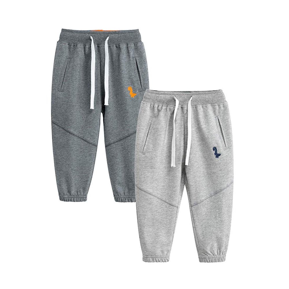 EISHOW Toddler Boys Girls Cotto Sweatpant Jogger Pants Cartoon Dinosaur Active Sports Leggings for Kids 2-7 Years Old (Gray + Light Gray,3-4 Years)