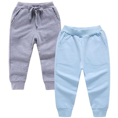 EISHOW 2-Pack Boys Sweatpants, Toddler Girls Cotton Elastic Jogger Pants Active Sports Leggings 1-12 Years Old Trousers (7-8 Years,Gray+Light Blue)