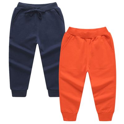 EISHOW 2-Pack Boys Sweatpants, Toddler Girls Cotton Elastic Jogger Pants Active Sports Leggings 1-12 Years Old Trousers (8-10 Years,Navy+Orange)