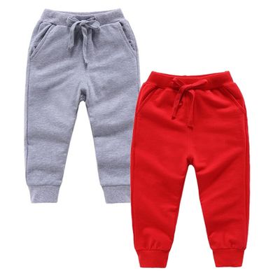 EISHOW 2-Pack Boys Sweatpants, Toddler Girls Cotton Elastic Jogger Pants Active Sports Leggings 1-12 Years Old Trousers (8-10 Years,Gray+red)