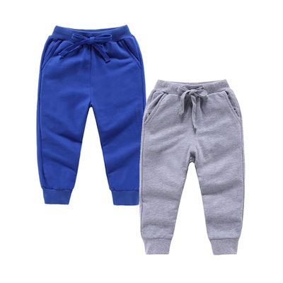 EISHOW 2-Pack Boys Sweatpants, Toddler Girls Cotton Elastic Jogger Pants Active Sports Leggings 1-12 Years Old Trousers (10-12 Years,Blue+Gray)