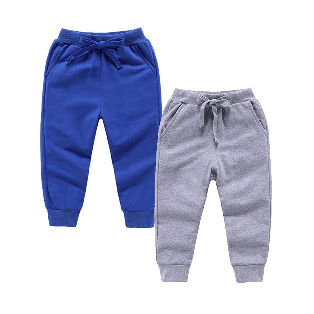 EISHOW 2-Pack Boys Sweatpants, Toddler Girls Cotton Elastic Jogger Pants Active Sports Leggings 1-12 Years Old Trousers (10-12 Years,Blue+Gray)