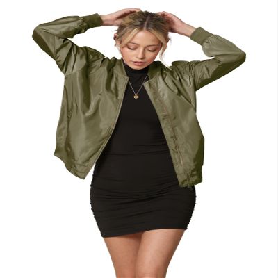 LL WJC2157 Women's Classic Lightweight Jacket Multi Pocket Windbreaker Bomber Jacket XL Olive