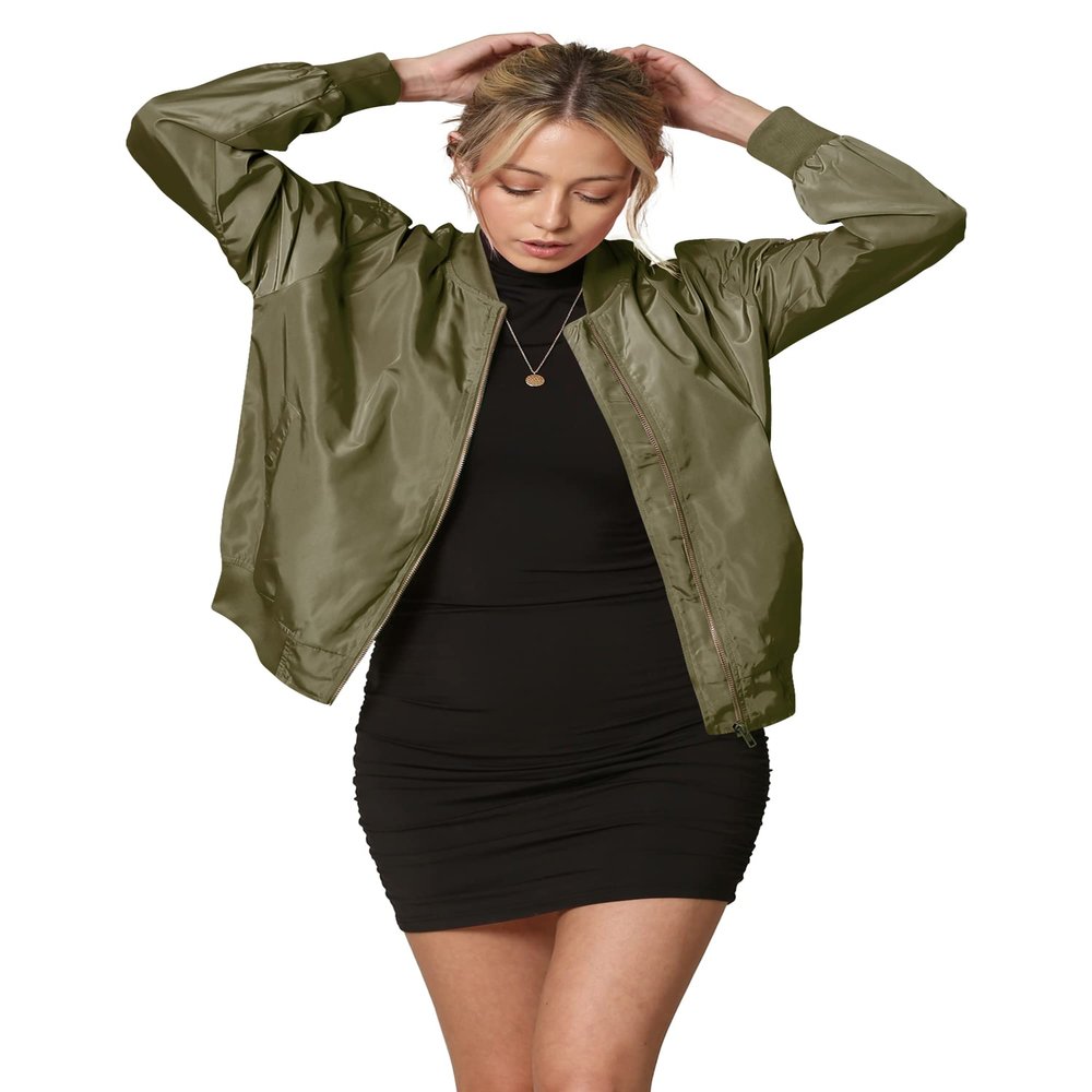 LL WJC2157 Women's Classic Lightweight Jacket Multi Pocket Windbreaker Bomber Jacket S Olive