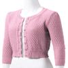 JSCEND Women's 3/4 Sleeve Crew Neck Button Down Cotton Knit Cropped Cardigan Sweater LIGHTPINK XL view 3