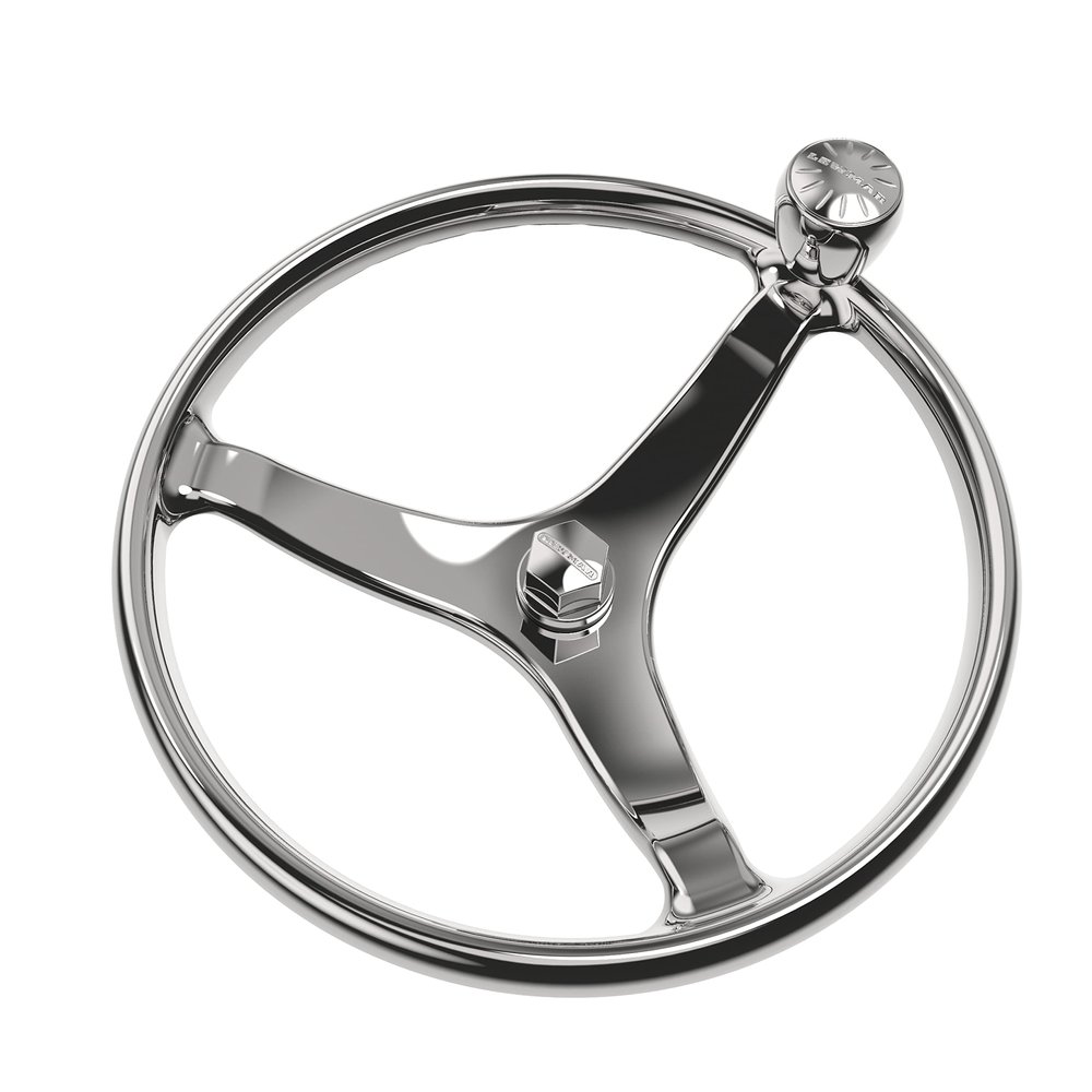 Lewmar Power Grip Boat Steering Wheel with M12 Welded Nut - 15.5" Diameter, Weather-Resistant Stainless Steel, Professional Knob with Ergonomic Finger Grips