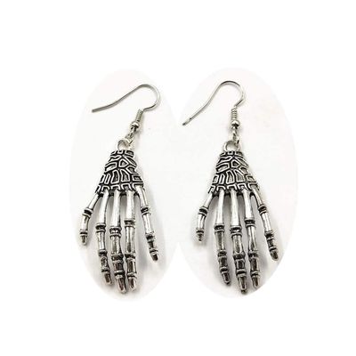 1pair Punk Metal Earring Halloween Day Vintage Carved Bone Skull Skeleton Hands Earrings Big Punk Women Ear Jewelry