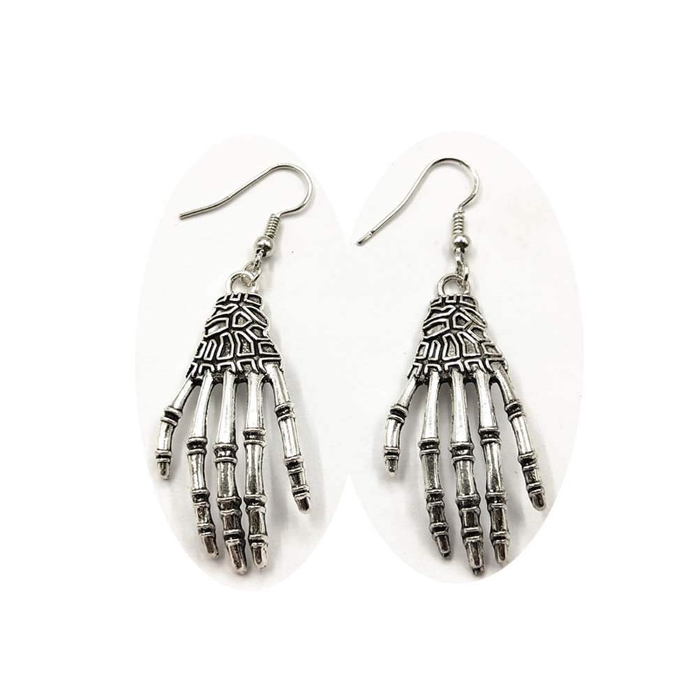 1pair Punk Metal Earring Halloween Day Vintage Carved Bone Skull Skeleton Hands Earrings Big Punk Women Ear Jewelry
