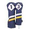Majek Retro Golf Headcovers Blue White and Yellow Vintage Leather Style 1 & 3 Driver and Fairway Head Cover Fits 460cc Drivers Classic Look view 1