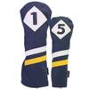 Majek Retro Golf Headcovers Blue White and Yellow Vintage Leather Style 1 & 5 Driver Fairway Head Cover Fits 460cc Drivers Classic Look view 1