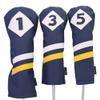 Majek Retro Golf Headcovers Blue White and Yellow Vintage Leather Style 1 3 5 Driver and Fairway Head Covers Fits 460cc Drivers Classic Look view 1