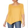 Star Vixen Women's Hanky Hem Top, Elbow Sleeve with Cinch Detail Mustard view 1