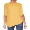 Star Vixen Women's Hanky Hem Top, Elbow Sleeve with Cinch Detail Mustard view 2
