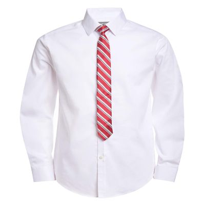 Van Heusen boys Long Sleeve Collared Button-down and Tie Set Dress Shirt, White Poplin, 14-16 Husky