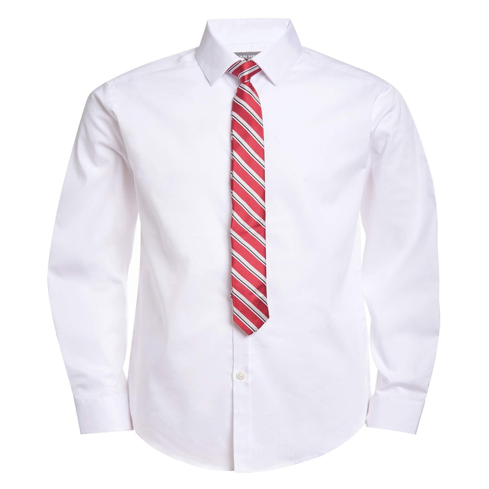 Van Heusen boys Long Sleeve Collared Button-down and Tie Set Dress Shirt, White Poplin, 14-16 Husky