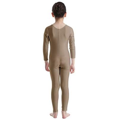 inlzdz Kids Boys Girls Full Length Unitard Solid Color Bodysuit Long Sleeves Ballet Dance Gymnastic Leotard Jumpsuit Brown 5-6 Years