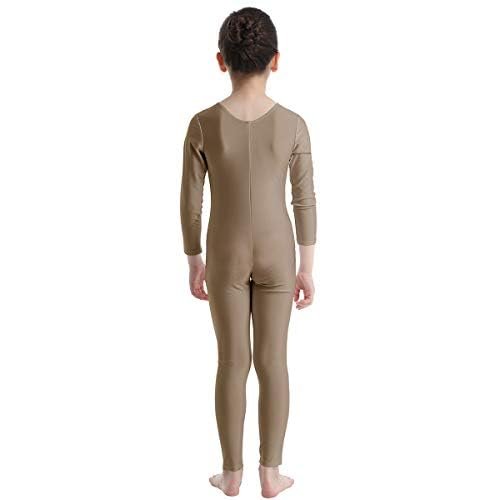 inlzdz Kids Boys Girls Full Length Unitard Solid Color Bodysuit Long Sleeves Ballet Dance Gymnastic Leotard Jumpsuit Brown 5-6 Years