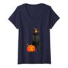 Womens Scottie Scottish Terrier Witch Hat Halloween Dog Costume V-Neck T-Shirt view 1