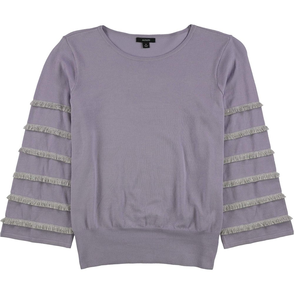 Alfani Womens Tiered Fringe Pullover Sweater, Purple, Medium