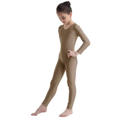easyforever Kids Girls One Piece Long Sleeves Full Body Footless Gymnastics Ballet Dance Leotard Jumpsuit Brown 8-10 Years