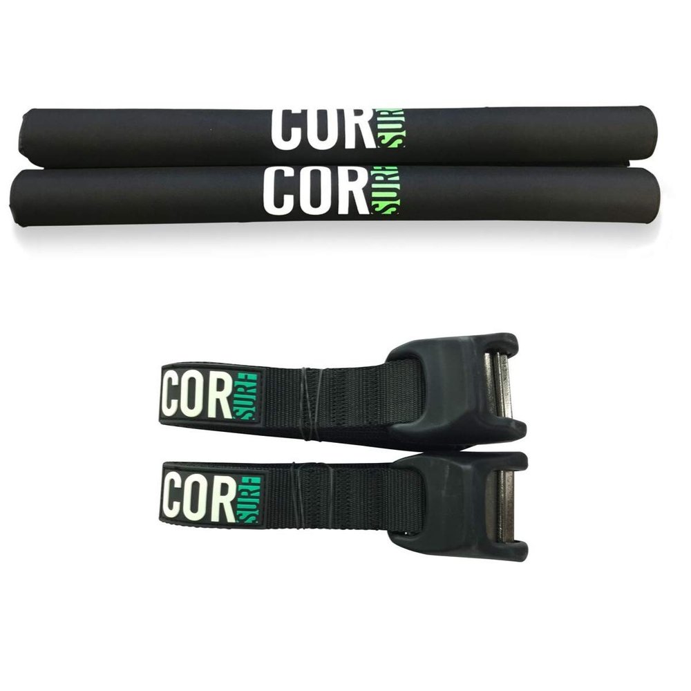 Cor Surf Roof Rack Pads and No Scratch Silicone Tie Down Straps with Stainless Steel Lock for Paddle Board, Surfboard, SUP, Canoe, Ski and Other Gear (Combo Pack of Rack Pad 28 Inches, Strap 10 Feet)
