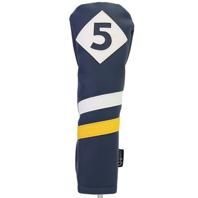 Majek Retro Golf Headcover Blue White and Yellow Vintage Leather Style #5 Fairway Wood Head Cover Classic Look