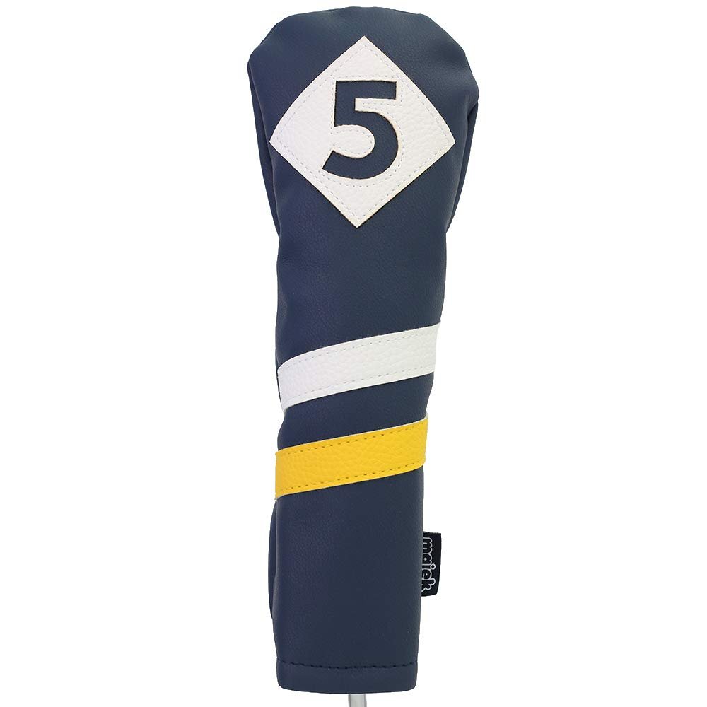 Majek Retro Golf Headcover Blue White and Yellow Vintage Leather Style #5 Fairway Wood Head Cover Classic Look