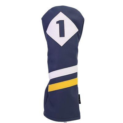 Majek Retro Golf Headcover Blue White and Yellow Vintage Leather Style 1 Driver Head Cover Fits 460cc Drivers Classic Look