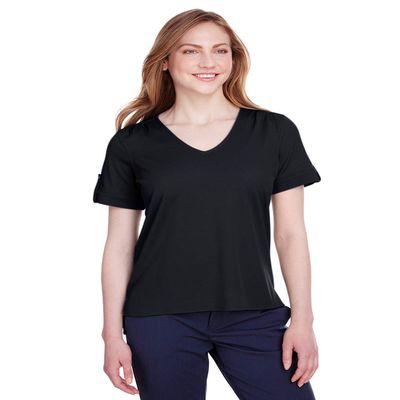 Devon & Jones Ladies' CrownLux Performance Plaited Rolled-Sleeve Top L BLACK