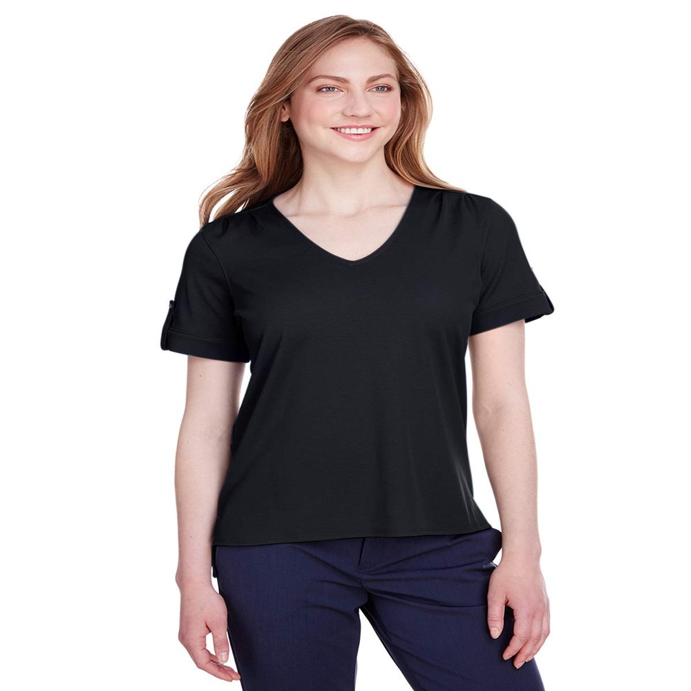 Devon & Jones Ladies' CrownLux Performance Plaited Rolled-Sleeve Top L BLACK