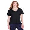 Devon & Jones Ladies' CrownLux Performance Plaited Rolled-Sleeve Top L BLACK view 1