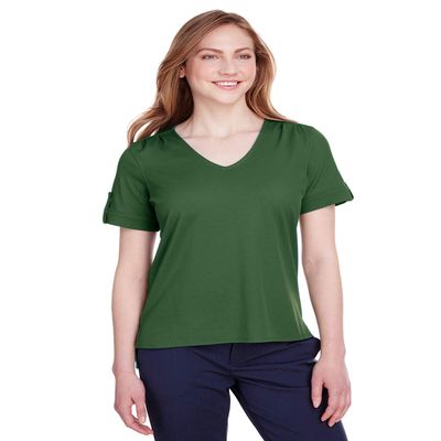 Devon & Jones Ladies' CrownLux Performance Plaited Rolled-Sleeve Top XL FOREST