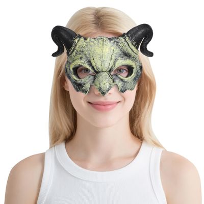 STOBOK Halloween Devil Mask Horror Half Face Mask Scary Horn Ghost Monster Cosplay for Halloween Cosplay Costume Beige