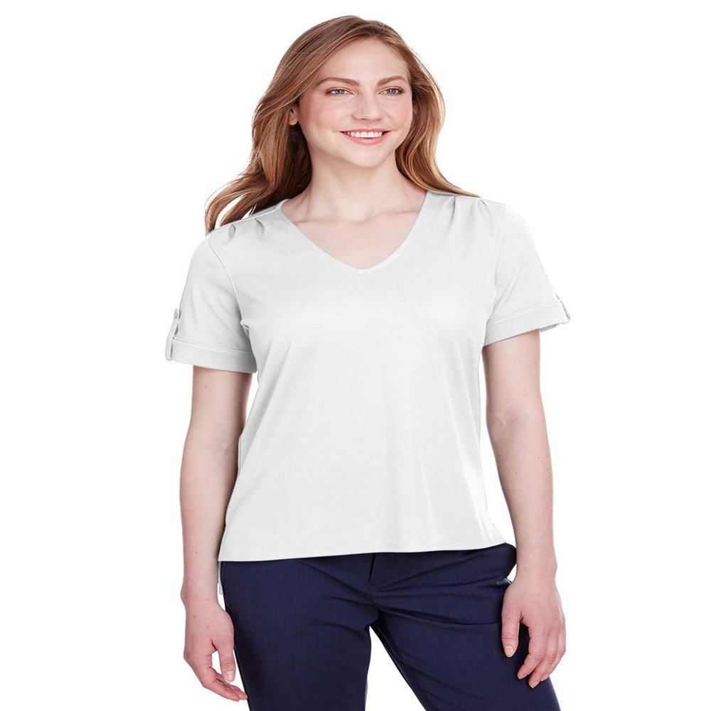 Devon & Jones Ladies' CrownLux Performance Plaited Rolled-Sleeve Top 2XL WHITE