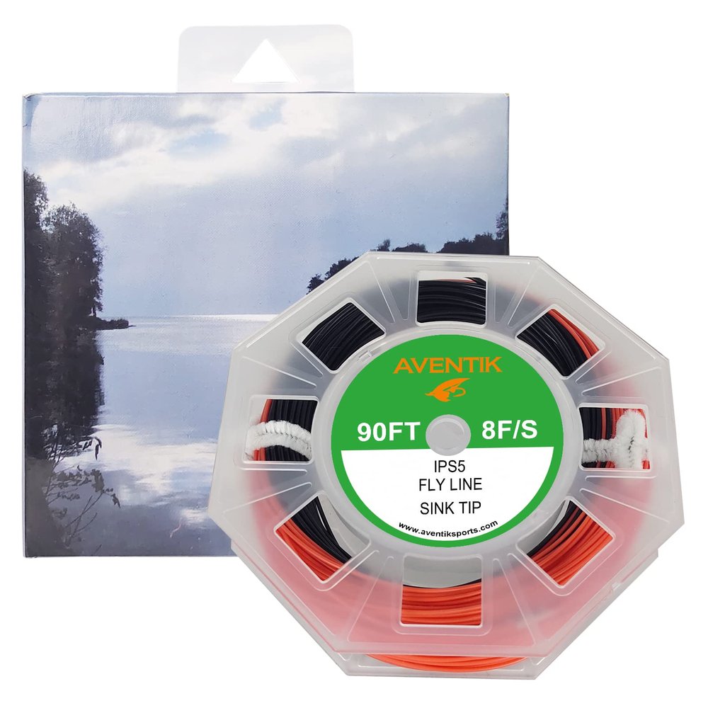 Aventik Sinking Tip Fly Line Fast Sinking Line with 2 Welded Loops IPS 5-6 Blacking 5-6 IPS, Red 3-4 IPS((Black/red,7F/S))