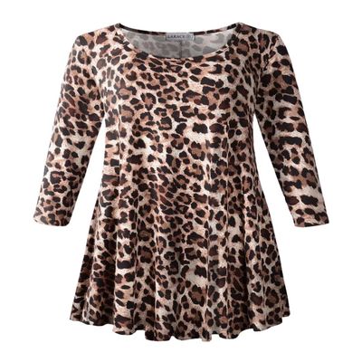 LARACE Leopard Print Tops 3/4 Sleeve Shirts for Women Plus Size Tunic Casual Loose Blouse Basic Clothes(4X, A-Leopard08)