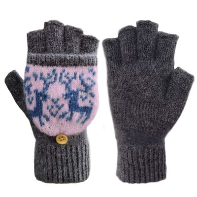 Adorrable Men's Wool Glove Mitten Fingerless Crochet Winter Warm Convertible Knitted Gloves (Medium, Women Grey)