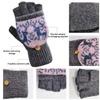 Adorrable Men's Wool Glove Mitten Fingerless Crochet Winter Warm Convertible Knitted Gloves (Medium, Women Grey) view 2