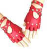 JNKET Women's PU Leather Punk Rivets Fingerless Gloves for Dancing Driving and Stage Show (Red) view 1