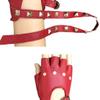JNKET Women's PU Leather Punk Rivets Fingerless Gloves for Dancing Driving and Stage Show (Red) view 3