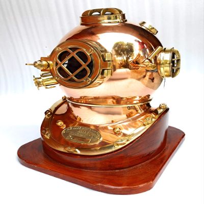 Diving Divers Helmet Antique Scuba Mark V Helmet Copper & Brass with Base