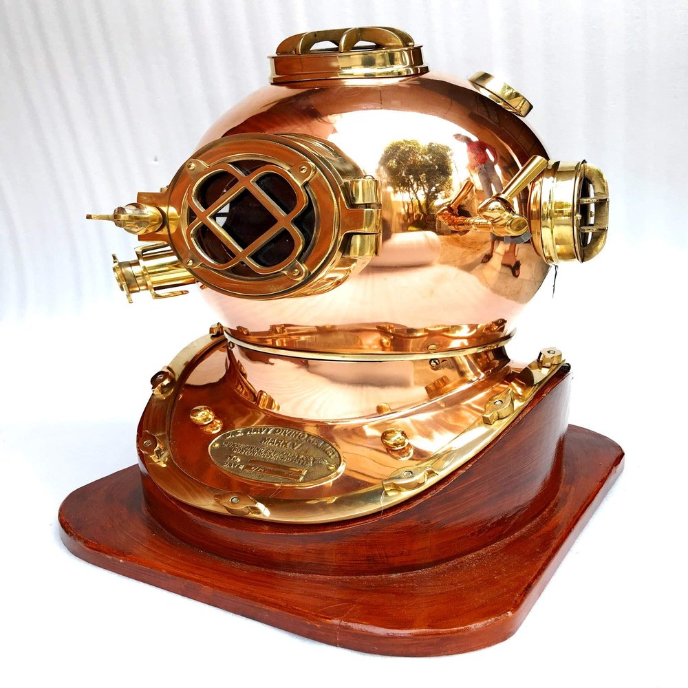Diving Divers Helmet Antique Scuba Mark V Helmet Copper & Brass with Base