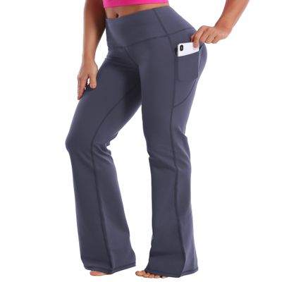 BUBBLELIME 29"/31"/33"/35"/37" Women High Waist Bootlegs Yoga Pants Tummy Control Bootcut Workout Flared Out Pockets -Cotton Feel Side Pockets_DARKNAVY X-Large 33" Inseam