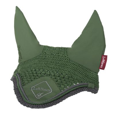 LeMieux Classic Ear Bonnet with Soft Lycra Ears - Close Knit Crochet - Comfortable Fit Equestrian Mask - Sport Horse Wear Fly Protection - Hunter Green - Medium