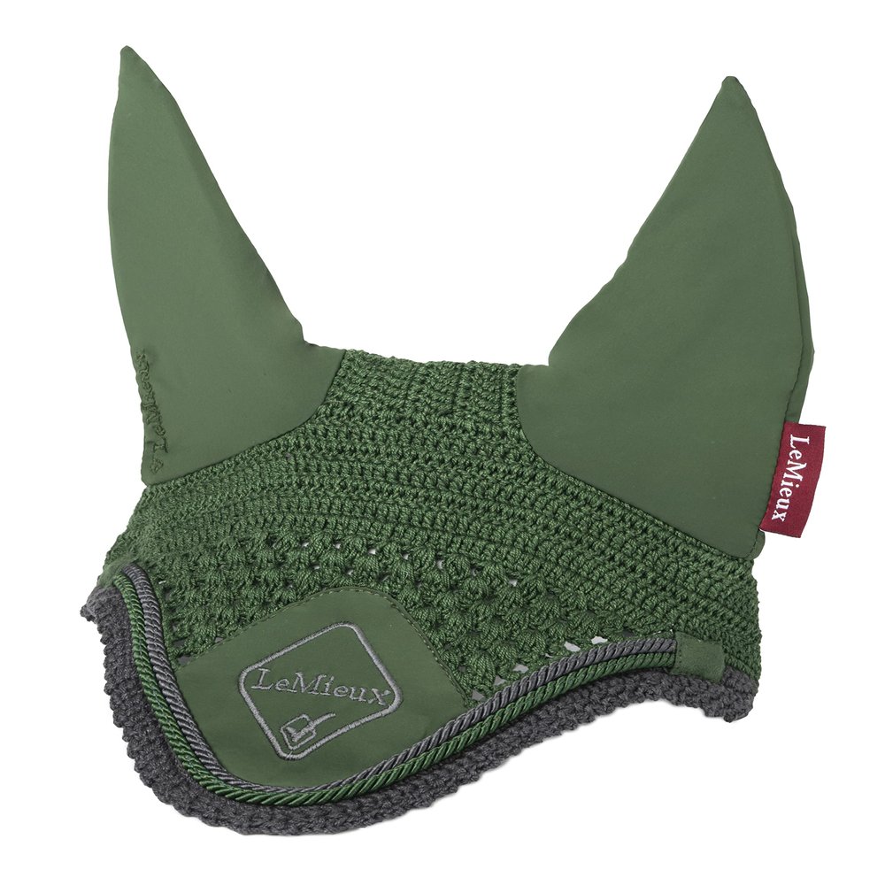LeMieux Classic Ear Bonnet with Soft Lycra Ears - Close Knit Crochet - Comfortable Fit Equestrian Mask - Sport Horse Wear Fly Protection - Hunter Green - Medium