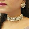 Efulgenz Faux Pearl Choker Indian Jewelry Sets for Women Crystal Kundan Pearl Necklace Set Beaded Faux Pearl Necklace Earrings Bollywood Fashion Jewelry Wedding Bridal Jewelry Set view 3