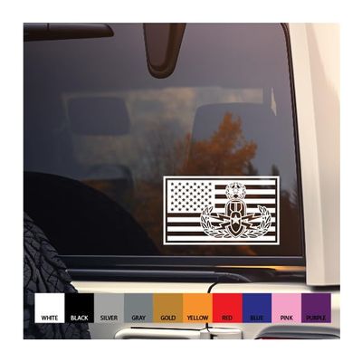 Explosive Ordnance Disposal Master EOD Emblem Embedded in US Flag Vinyl Decal (White, 12 inches Wide)